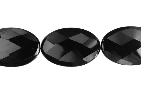 Black Onyx (AAA) Faceted Flat Oval Beads