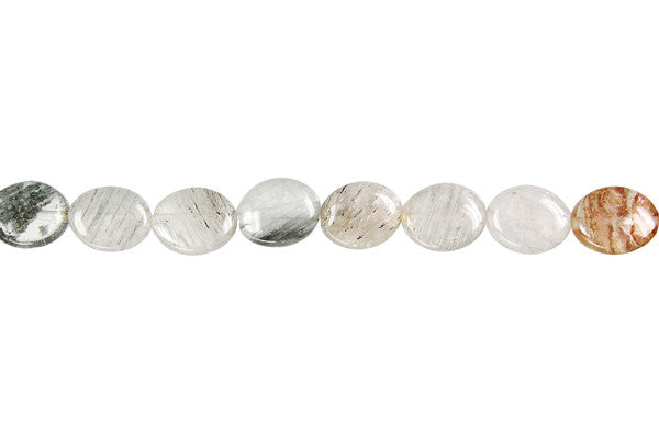 Gray Tourmalined Quartz Flat Oval Beads
