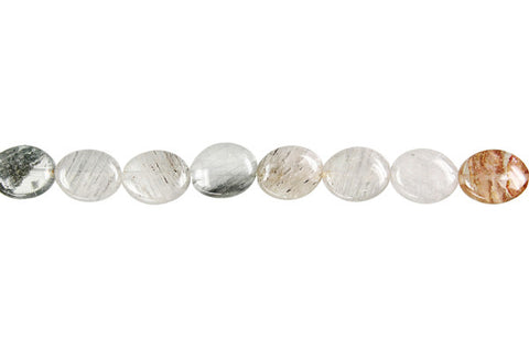 Gray Tourmalined Quartz Flat Oval Beads
