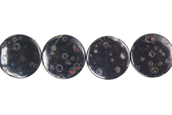 Black Leopardskin Jasper Coin Beads