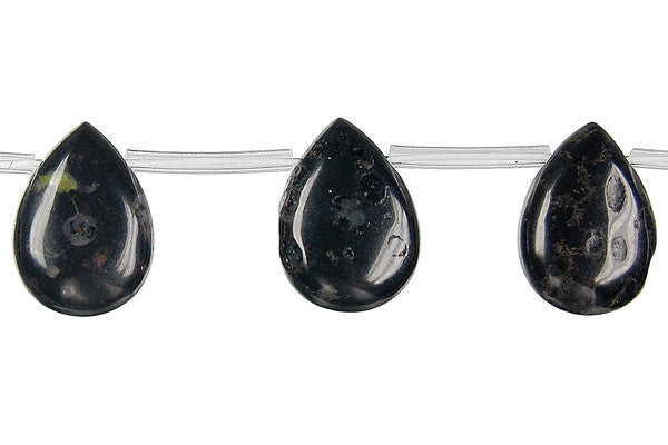 Black Leopardskin Jasper Flat Briolette Beads