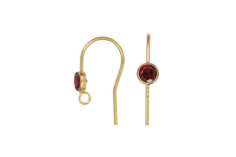 Gold-Filled Ear Wire, Garnet Bezel Setting w/Ring, 4.0mm