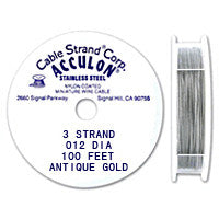 Acculon 3-Strand 28-Gauge, .012" Antique Gold Tigertail Wire