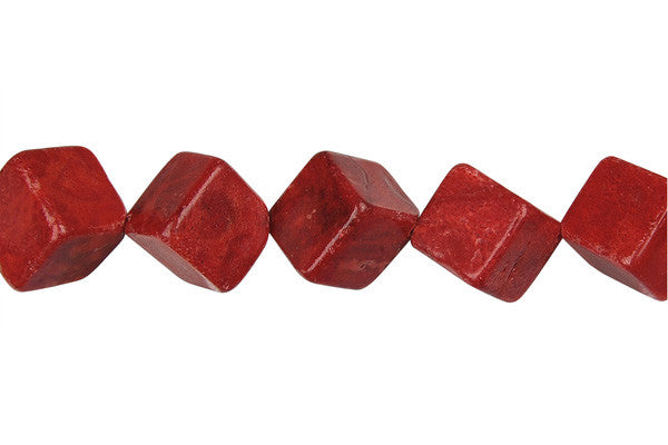 Red Sponge Coral Cube (Corner Drilled) Beads