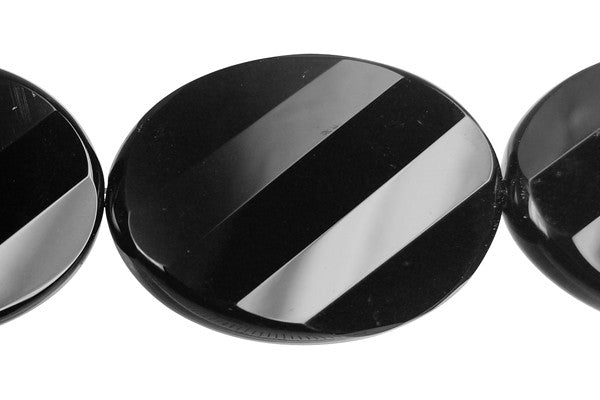 Black Onyx Faceted Twisted Flat Oval Beads