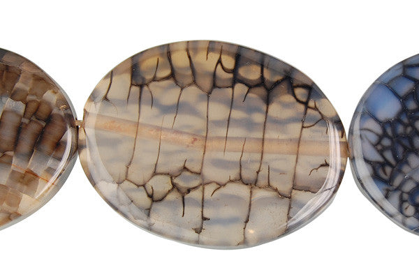 Fire Agate (Black) Flat Oval Beads