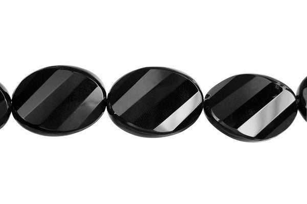 Black Onyx Faceted Twisted Flat Oval Beads