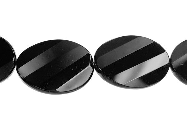 Black Onyx Faceted Twisted Flat Oval Beads
