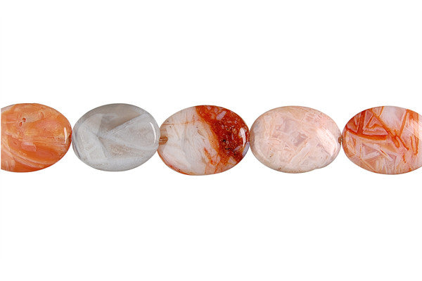 Bamboo Leaf Agate (Red) Flat Oval Beads