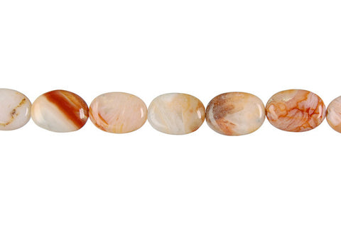 Bamboo Leaf Agate (Red) Flat Oval Beads