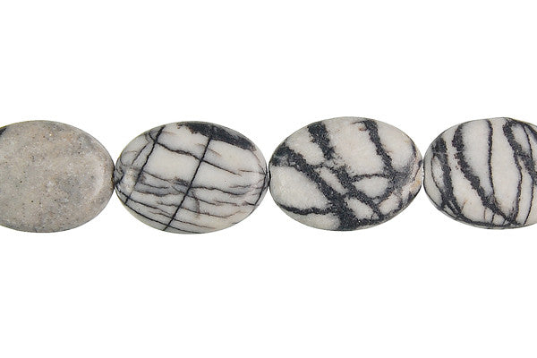 Black Webbed Jasper Flat Oval Beads