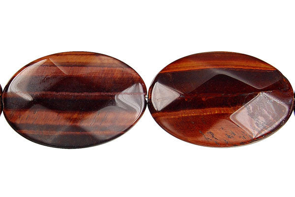 Red Tiger Eye Faceted Flat Oval Beads