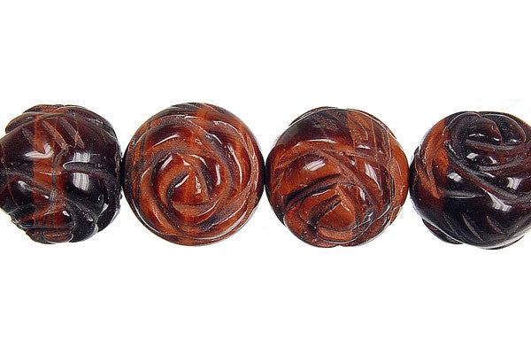 Red Tiger Eye Carved Rose (Round) Beads
