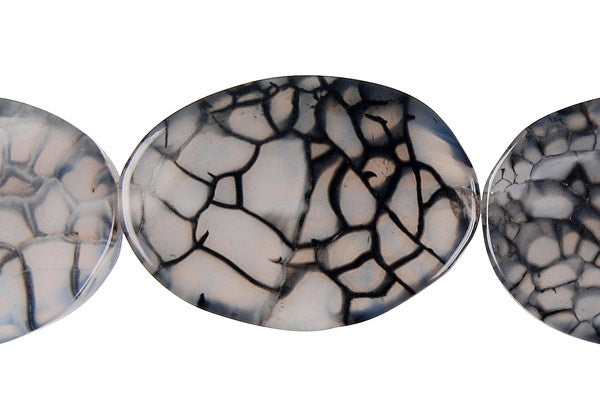 Fire Agate (Black) Flat Oval Beads