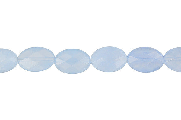 Blue Chalcedony Faceted Flat Oval Beads