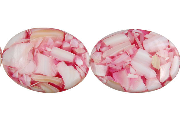 Shell (Red & White) Flat Oval Beads
