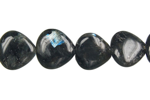 Larvikite Flat Heart Briolette (Vertical Drilled) (Black) Beads