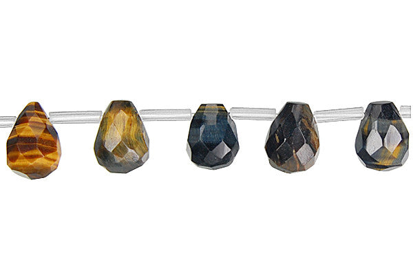 Tiger Eye (Yellow and Blue) Faceted Briolette Beads
