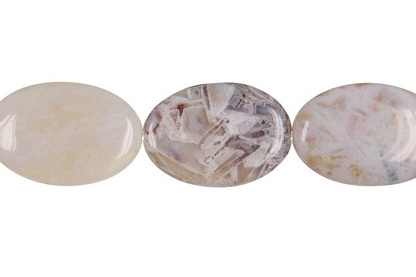 Bamboo Leaf Agate Flat Oval Beads