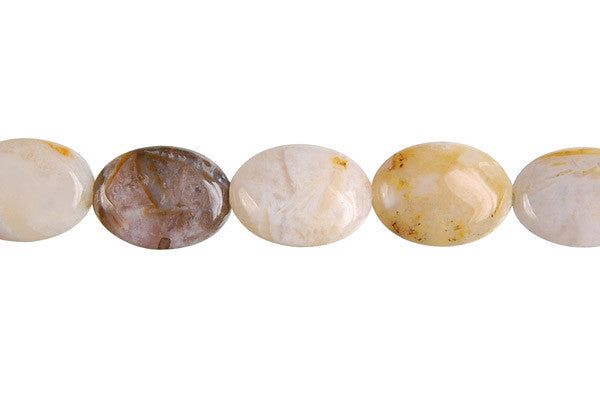 Bamboo Leaf Agate Flat Oval Beads