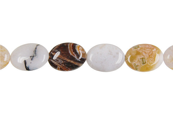 Bamboo Leaf Agate Flat Oval Beads