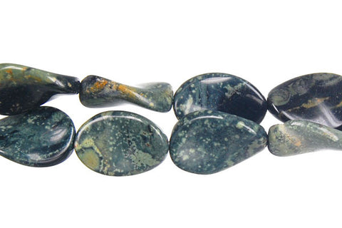 Kambaba Jasper Twisted Flat Oval Beads
