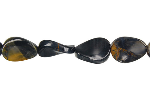 Blue Tiger Eye Twisted Flat Oval Beads