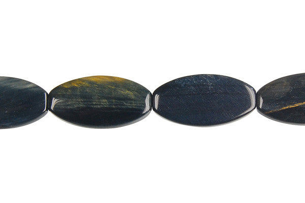 Blue Tiger Eye Flat Oval Beads