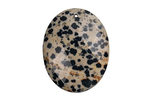 Pendant Dalmatian Jasper Faceted Flat Oval