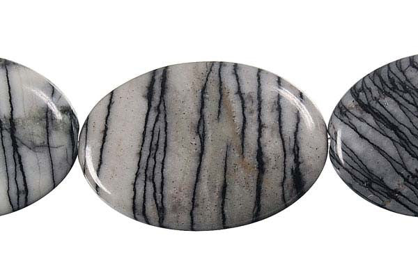 Black Webbed Jasper Flat Oval Beads