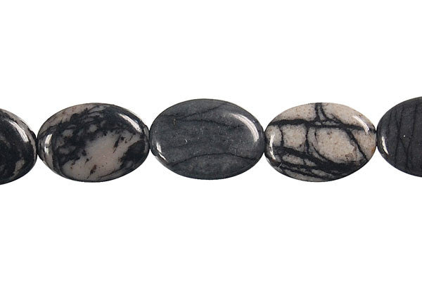 Black Webbed Jasper Flat Oval Beads