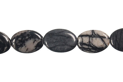 Black Webbed Jasper Flat Oval Beads