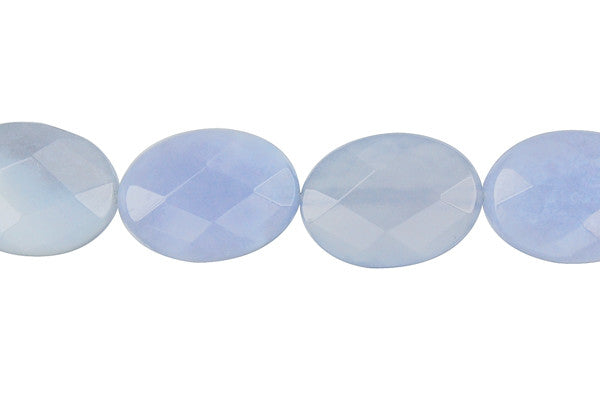 Blue Chalcedony Faceted Flat Oval Beads