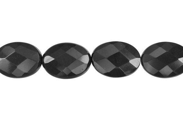 Black Swan Faceted Flat Oval Beads