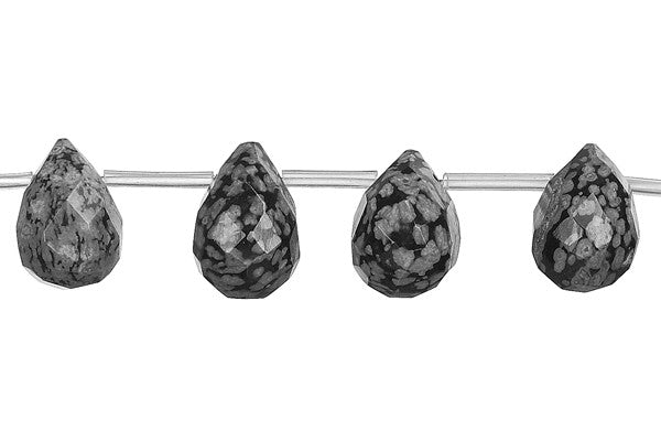 Snowflake Obsidian Faceted Briolette Beads