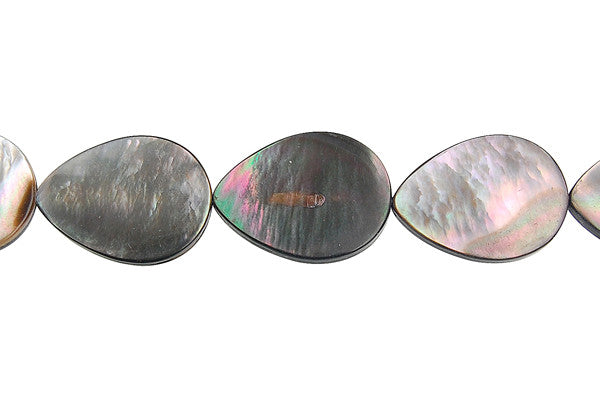 Shell (Black MOP) Flat Briolette (Vertical Drilled) Beads