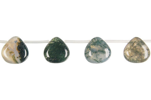 Moss Agate Flat Heart Briolette Beads