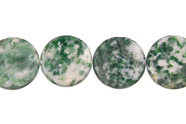 Green Spot Agate Coin Beads