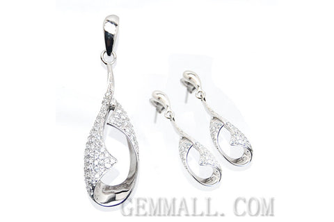Sterling Silver CZ Micro-Paved Pendant with Earring Style (RHPE0013)