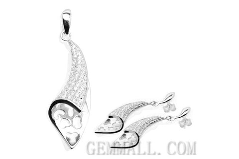 Sterling Silver CZ Micro-Paved Pendant with Earring Style (RHPE0019)