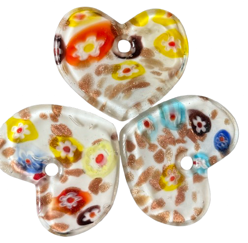 Pendant Murano Foil Glass Flat Heart (YHA14 White)