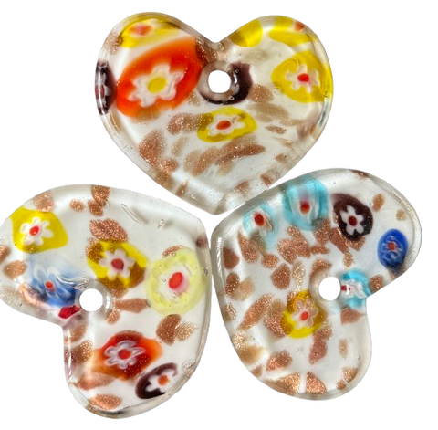 Pendant Murano Foil Glass Flat Heart (YHA14 White)
