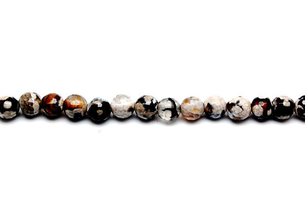 Fire Agate Faceted Round (Smoky and White) Beads