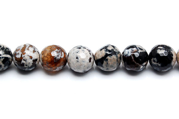Fire Agate Faceted Round (Smoky and White) Beads