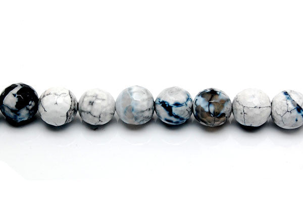 Fire Agate Faceted Round (Black and White) Beads