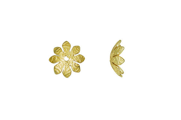 Brass Print Flower Bead Cap, 9.5mm
