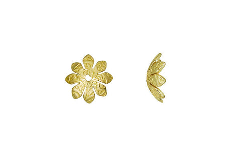 Brass Print Flower Bead Cap, 9.5mm