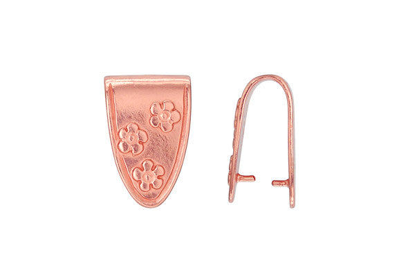 Copper Flower Embossed Pinch Bail, 16.5x10.5mm