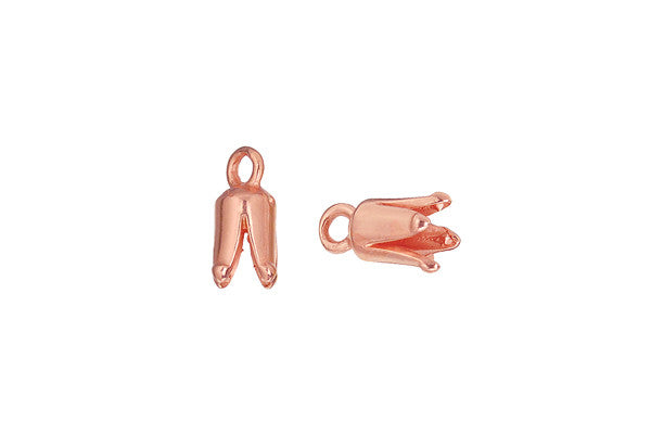 Copper Round Pronged Cord Ends, 11.0x4.0mm