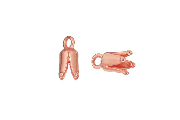 Copper Round Pronged Cord Ends, 12.0x5.0mm